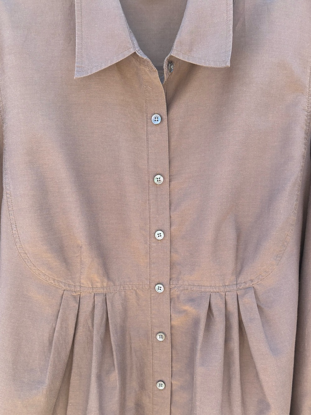 J. Jill Silk Blend Button Down Taupe Brown Empire Waist Blouse Romantic Office - Picture 4 of 10